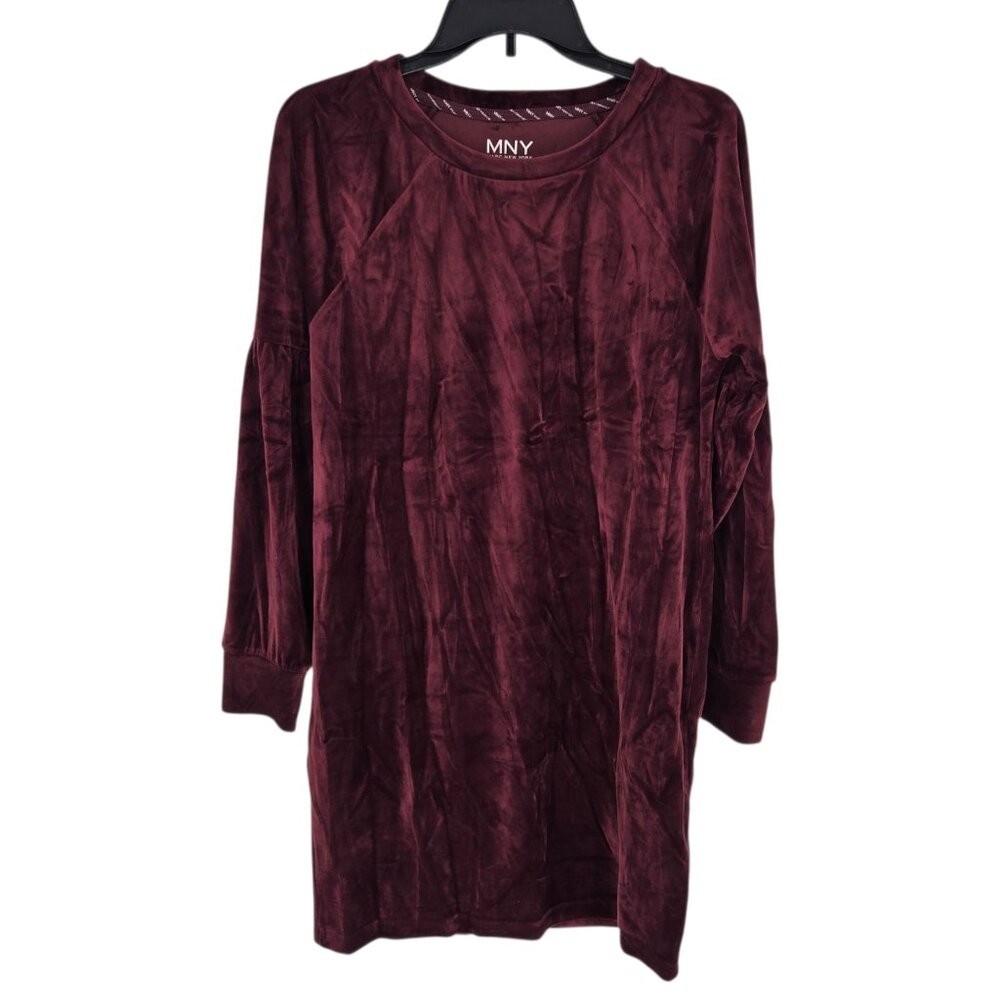 MNY Marc New York womens large burgundy soft velvety long sleeve sheath dress